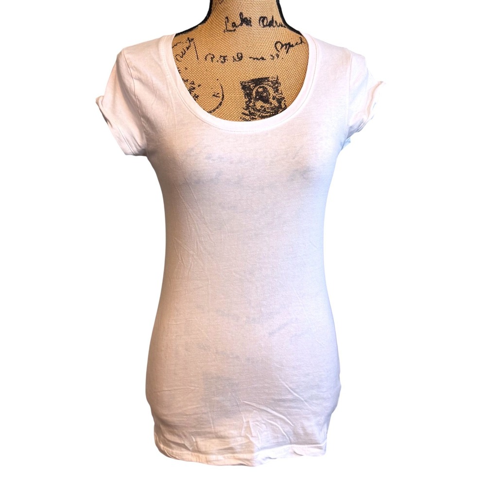 Splash Womens White Cotton Blend Scoop Neck Short Sleeve Slim Fit Tee Size Large